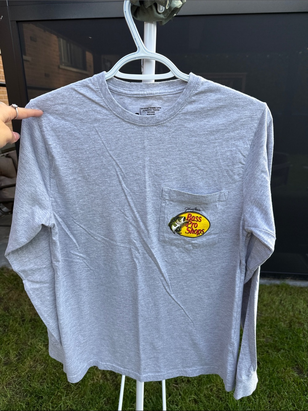 Bass Pro Shops Light Gray Long-Sleeve Pocket Tee with Logo